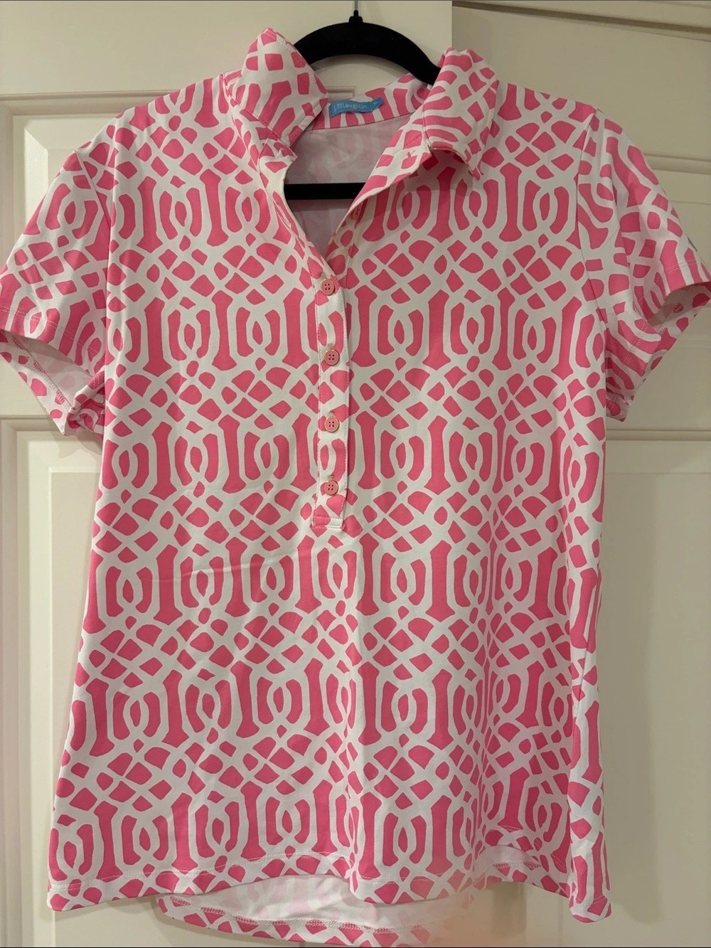 J McLaughlin Women's Pink & White Catalina Cloth Button Down Shirt XL EUC